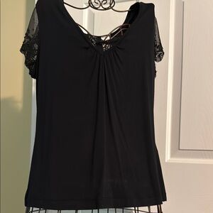 Black Lace Sleeve V-Neck Women’s Top